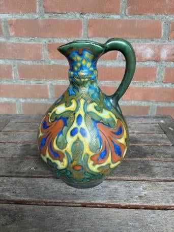 Antiek Vintage Kan - Kruik - Vaas Gouda Plateel serie Kreta, Antiek en Kunst, Antiek | Keramiek en Aardewerk, Ophalen