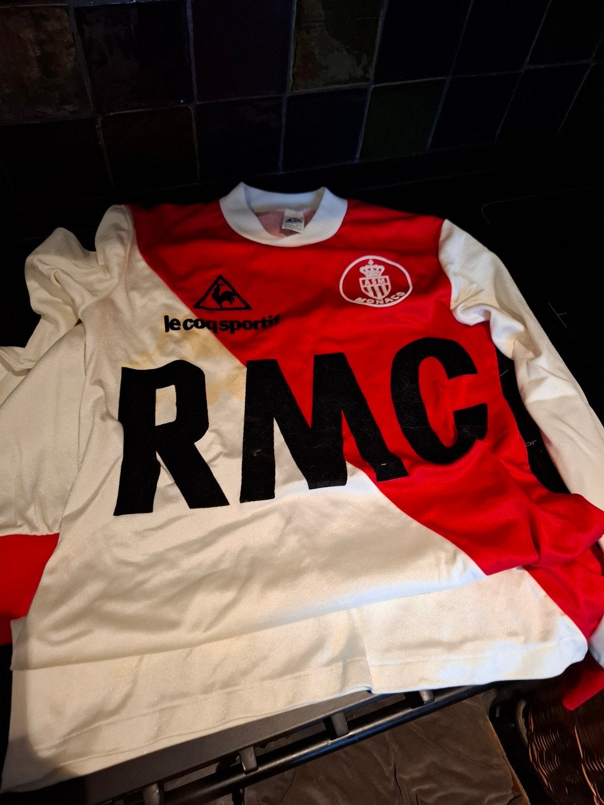 Vintage AS Monaco Voetbalshirt Le Coq Sportif, Ophalen of Verzenden, Gebruikt, Shirt