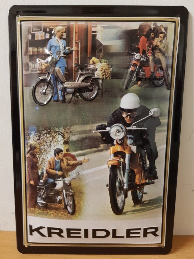 Kreidler Collage brommers relief reclamebord van metaal deco