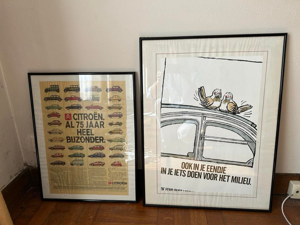 2 ingelijste posters: Citroën en 2CV Eend (vintage), Ophalen, Zo goed als nieuw, Auto's