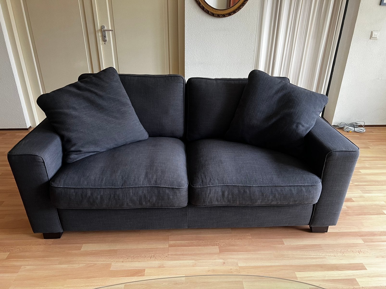 2 x Comfortabele blauwe  tweezitsbank, Ophalen, Gebruikt, 150 tot 200 cm, Tweepersoons