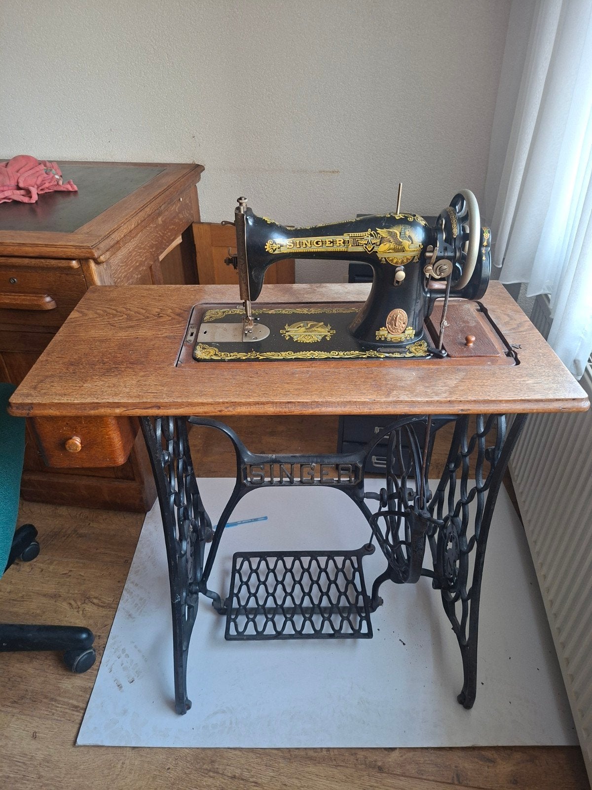 Antieke Singer Naaimachine met Houten Kap en Onderstel, Ophalen of Verzenden