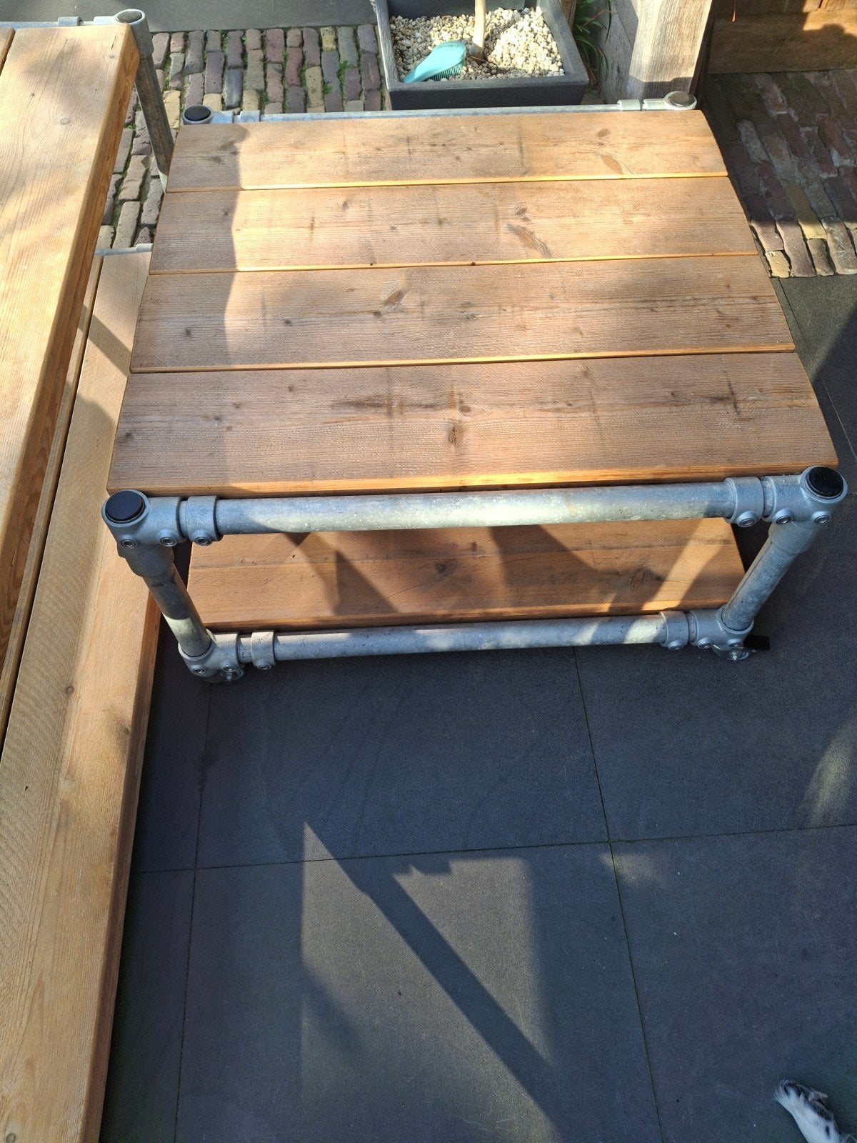 Steigerhouten salontafel te koop, Ophalen, Gebruikt, 50 tot 100 cm, Vierkant