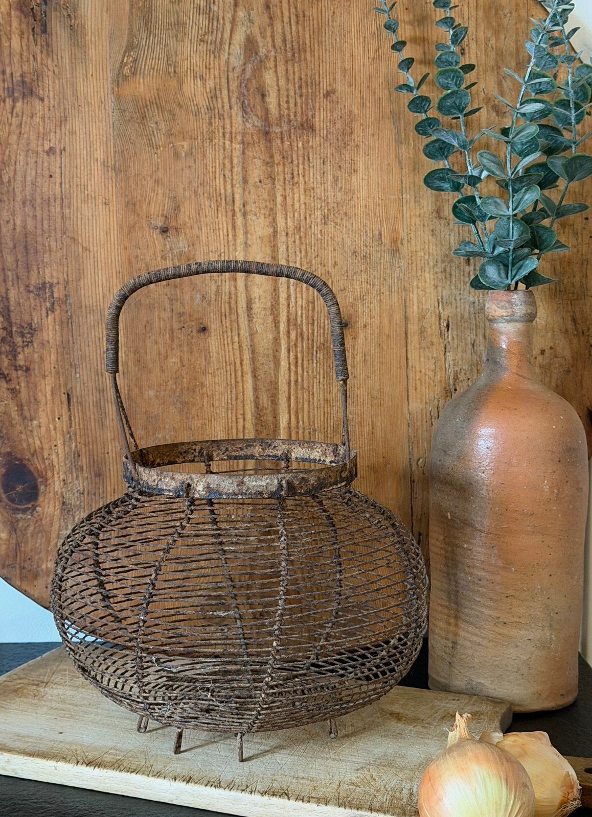 Brocante oude Franse draad eiermand (1), Ophalen of Verzenden