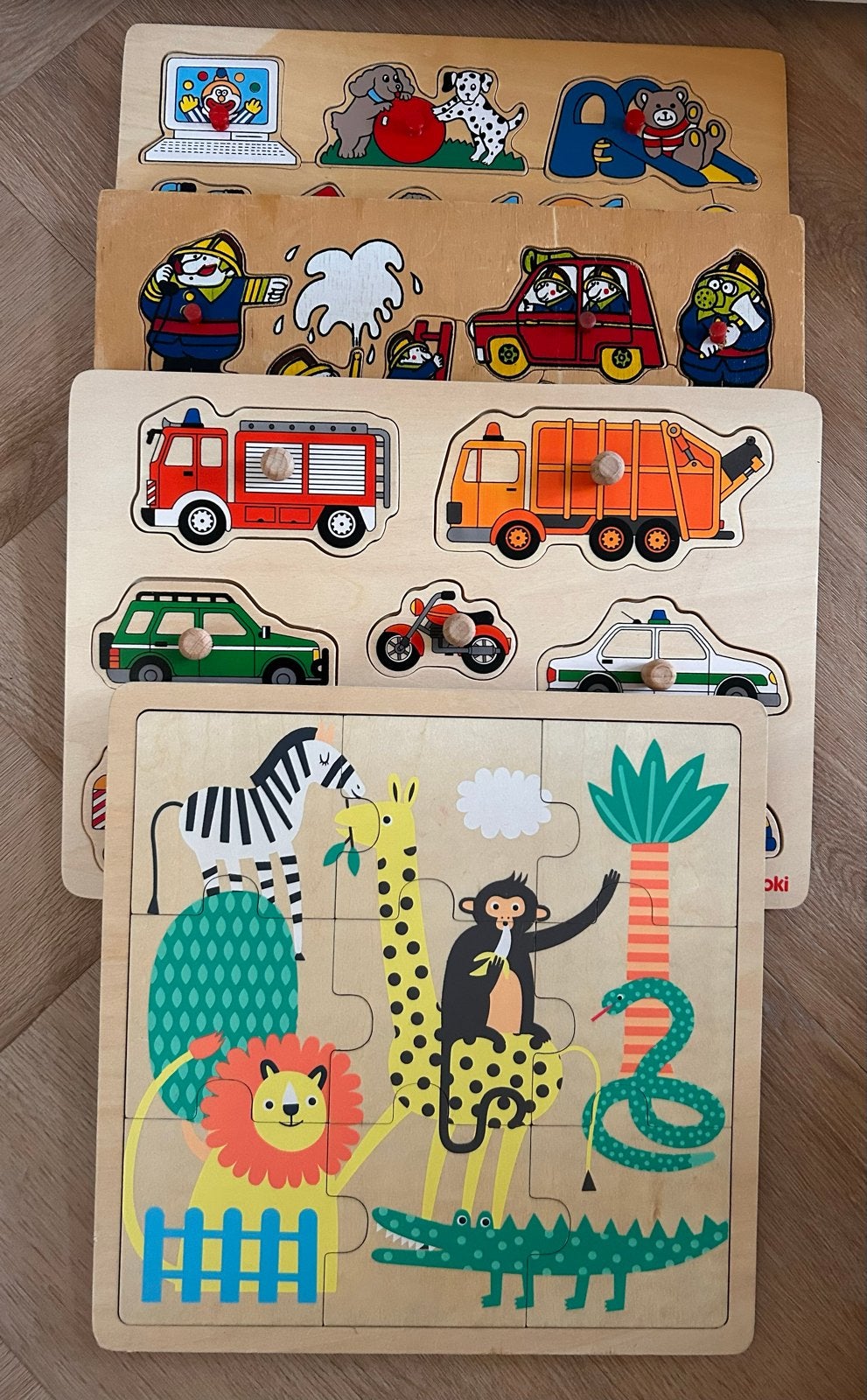 4 houten puzzels voor kinderen, 2 tot 4 jaar, Gebruikt, Ophalen of Verzenden, Van hout