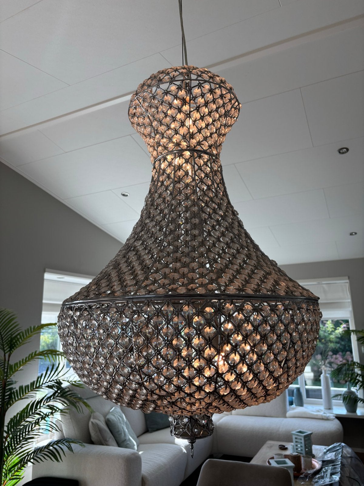 Prachtige kristallen kroonluchter - Modern design, Ophalen of Verzenden, Gebruikt, Glas, E14 (klein)