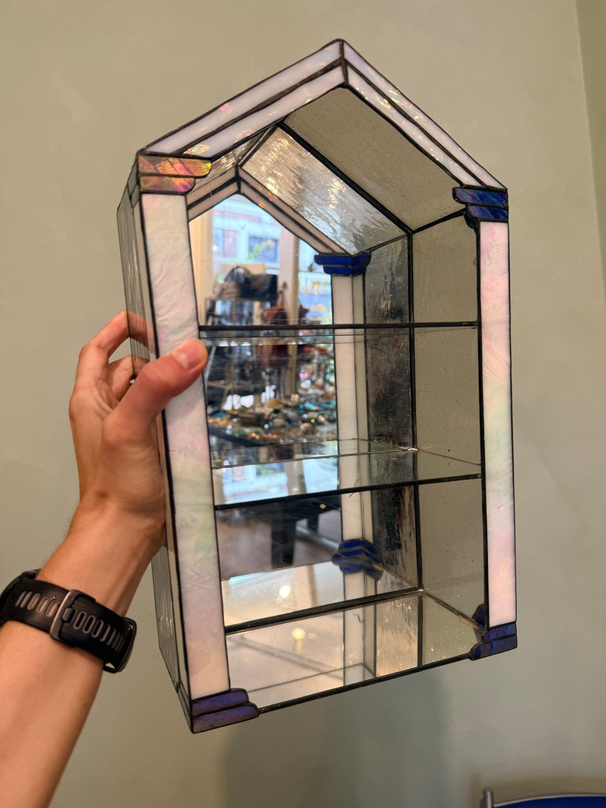 Uniek Glas-in-lood Vitrinekastje - 40x24x10.3 cm, Huis en Inrichting, Vintage, Gebruikt, Meerkleurig, Ophalen of Verzenden