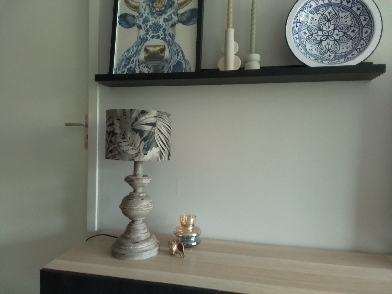 grote decoratieve tafellamp met luxe botanische print lampen, Ophalen, Gebruikt, Overige merken, Meerkleurig