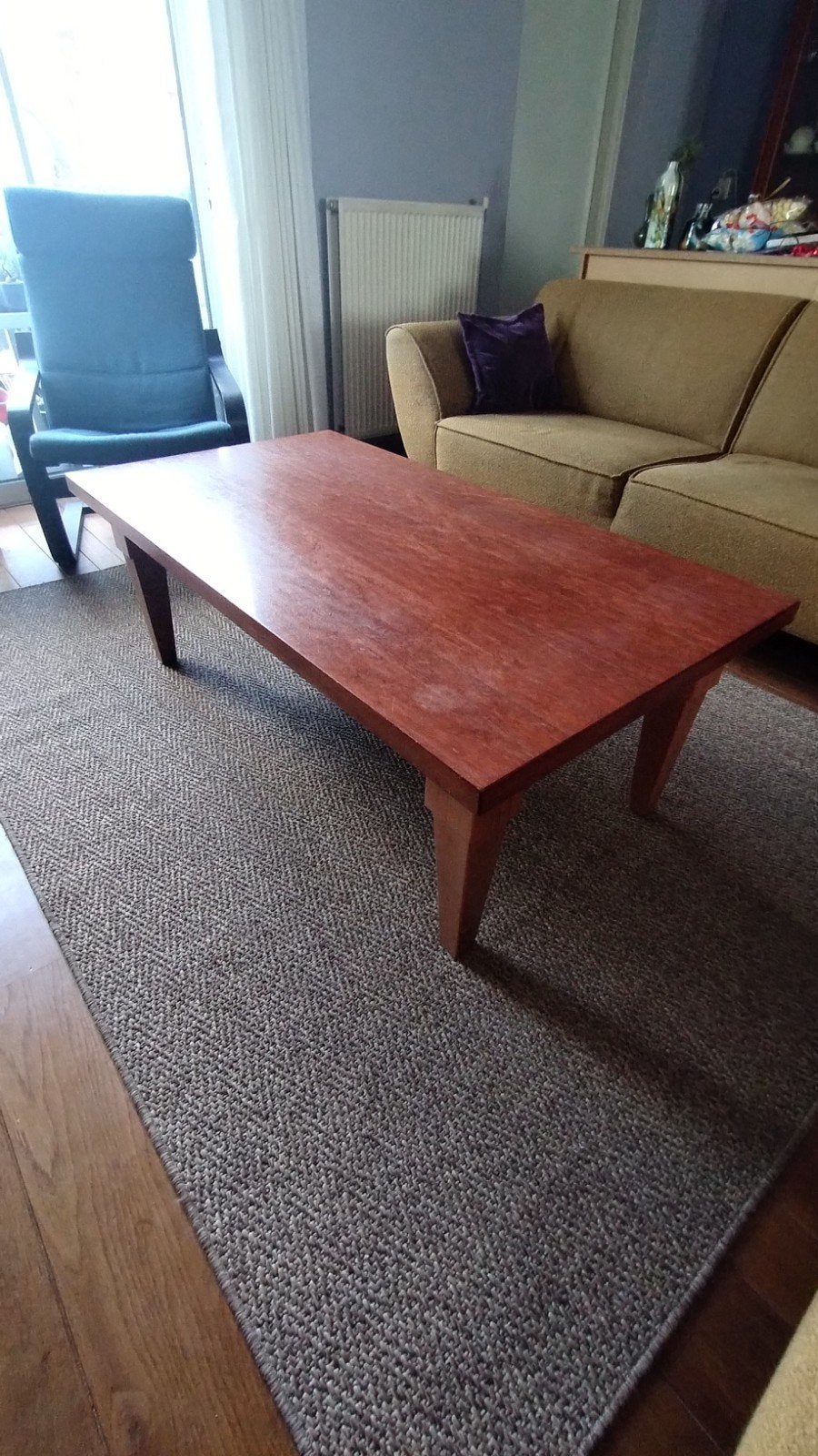 Salontafel en eetkamertafel met stoelen - Kersenfineer, Ophalen, Gebruikt, 50 tot 100 cm, 150 tot 200 cm
