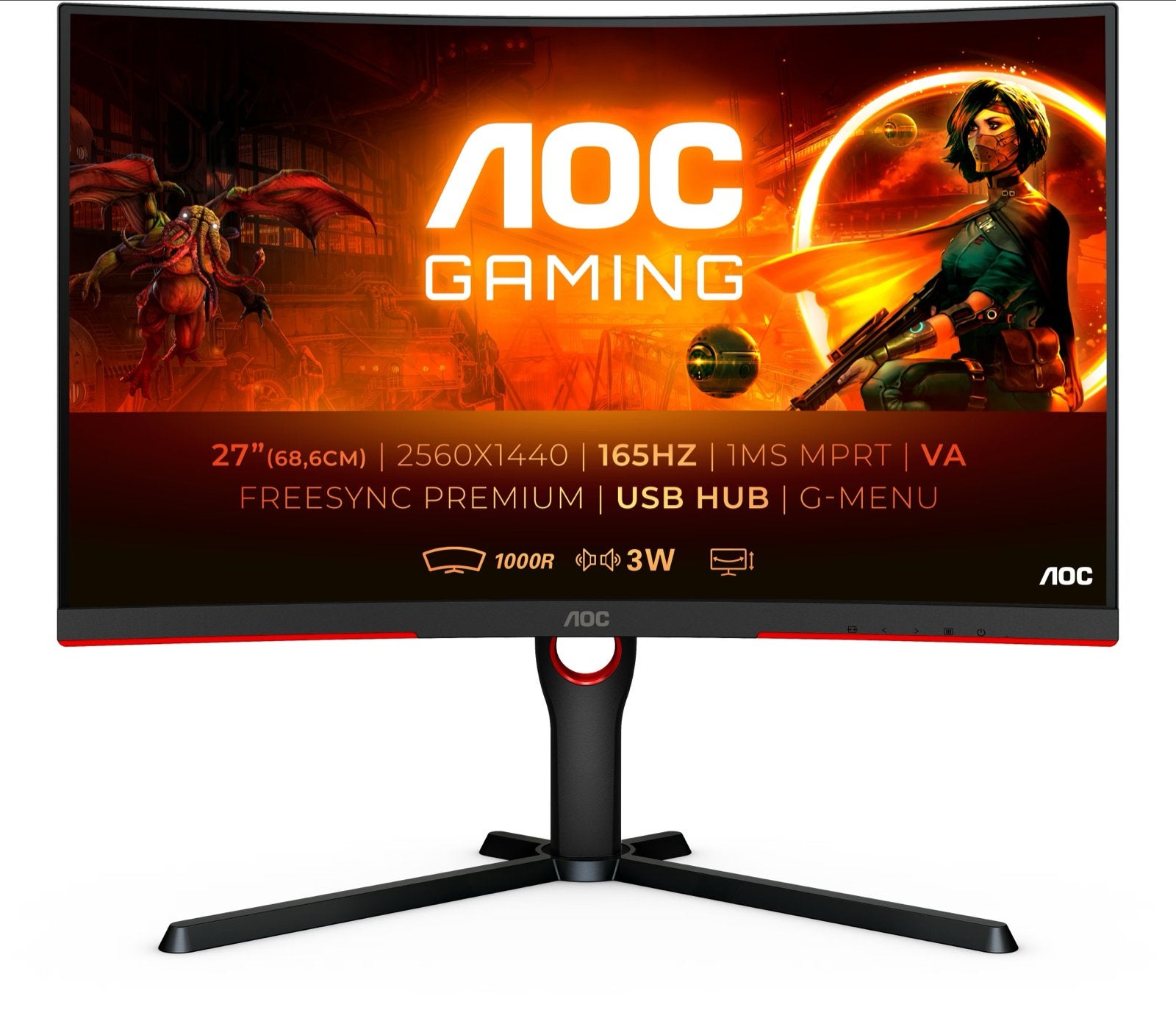 AOC CQ27G3SU 27" QHD Curved 165Hz Gaming Monitor, Computers en Software, Gaming, HDMI, Info@novadisplays.nl, Curved