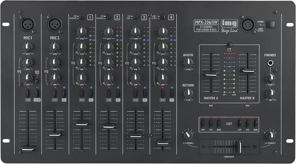 IMG Stageline MPX-206/SW 6-Kanaals Stereo Mixer, Ophalen of Verzenden, Zo goed als nieuw, 5 tot 10 kanalen, Microfooningang