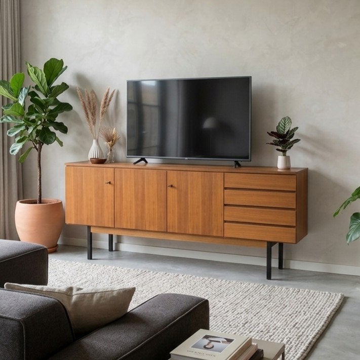 Vintage jaren 60 - 70 sideboard Duits, tv meubel, dressoir, Ophalen, Gebruikt, Met deur(en), Teakhout