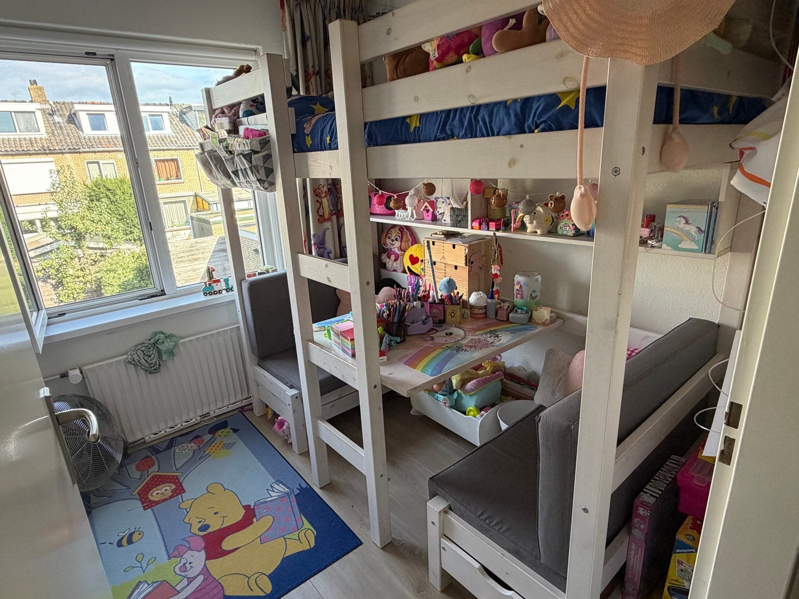 Hoogslaper met bureau en bankje - Exclusief matras, Ophalen, Gebruikt, Eenpersoons, 200 cm