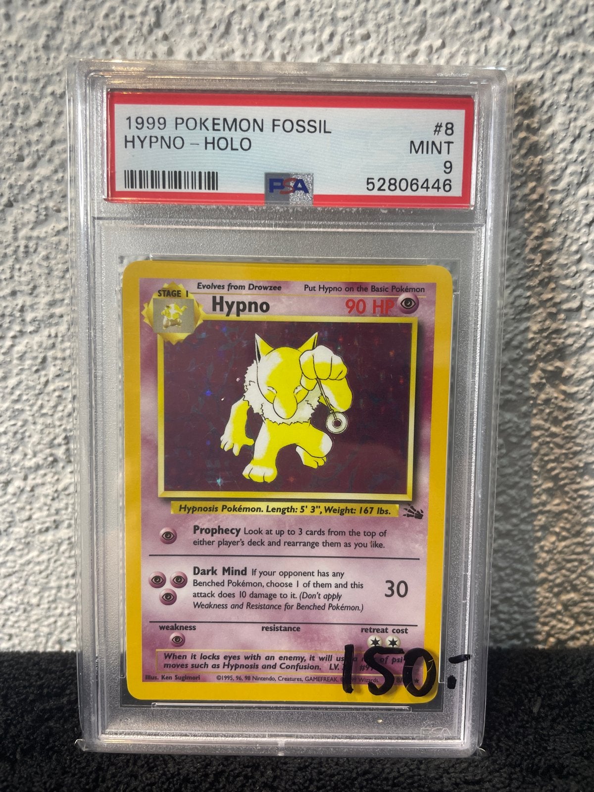 1999 Pokémon Fossil Hypno Holo PSA 9 Mint, Ophalen of Verzenden, Zo goed als nieuw, Losse kaart, Foil
