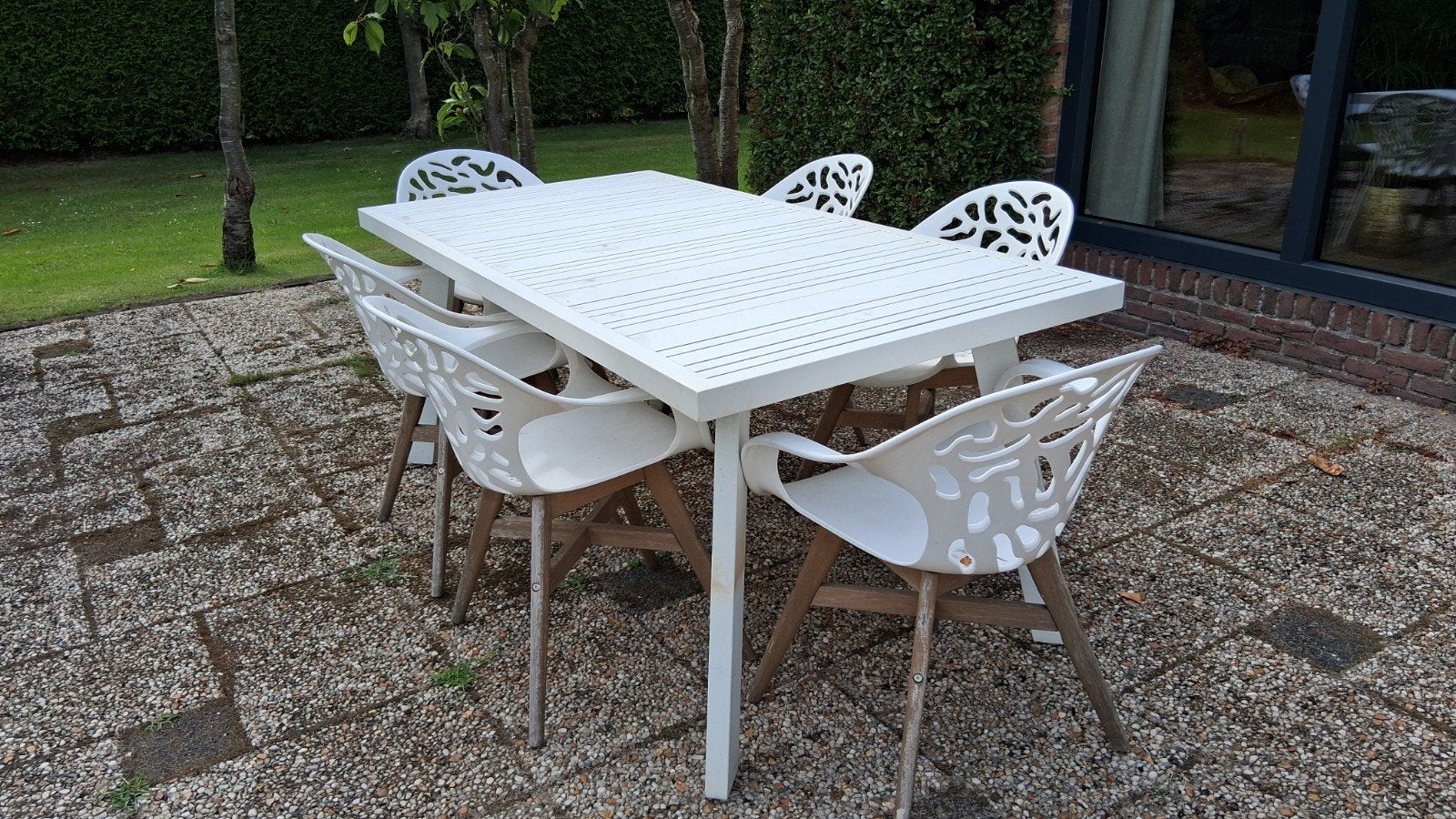 Moderne Intratuin tuinset met 6 stoelen en aluminium tafel, Ophalen, Gebruikt, 6 zitplaatsen, Tuinset