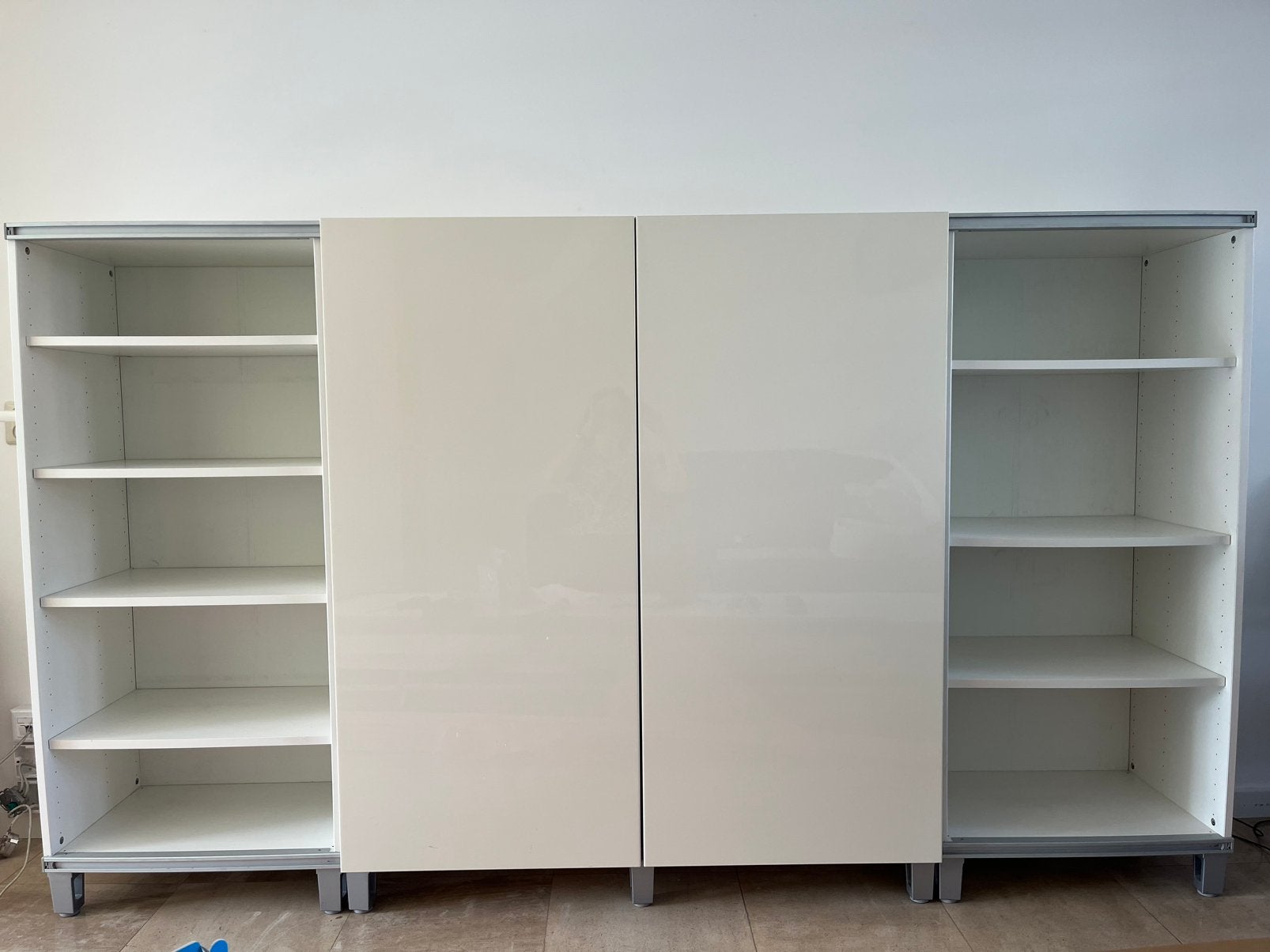 Besta tv meubel, hoogglans wit, Ophalen, Gebruikt, 100 tot 150 cm, Overige materialen