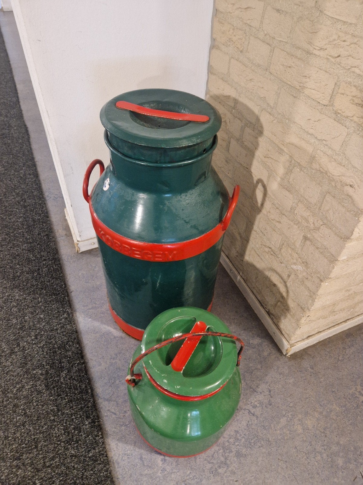 Vintage melkbussen set: Kobbegeen groen/rood, Ophalen