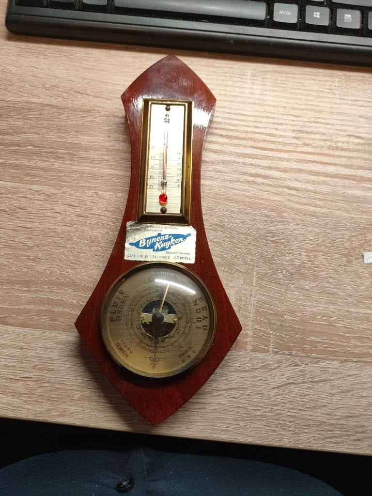 Vintage Bynens-Kuyken Wandbarometer met Thermometer., Ophalen of Verzenden, Gebruikt, Barometer