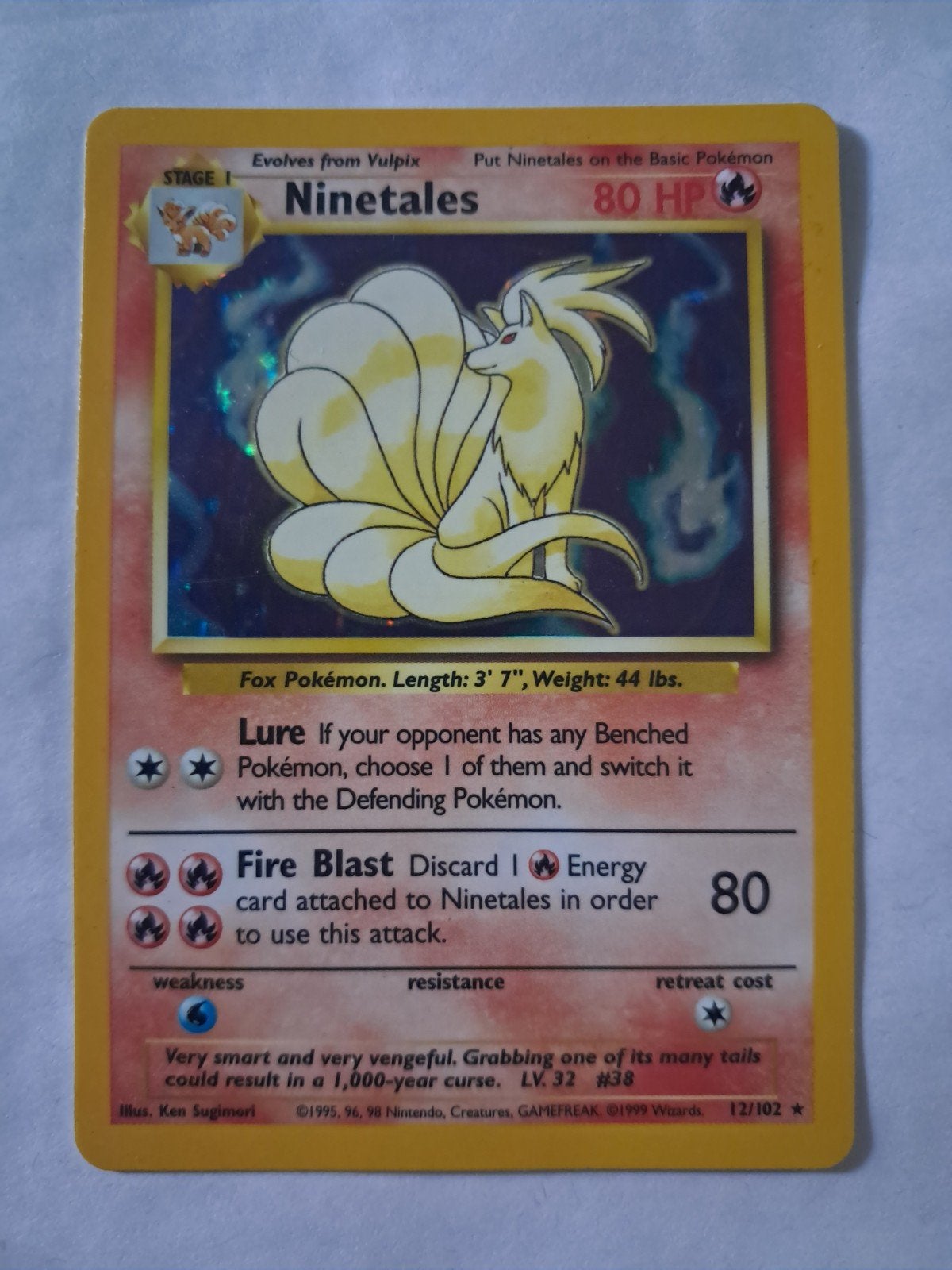 Ninetales 12 Base Set, Ophalen of Verzenden, Zo goed als nieuw, Losse kaart, Foil