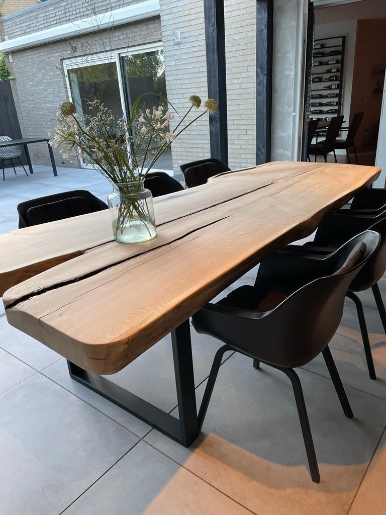 Eiken boomstamtafel / tafelblad / eettafel, Huis en Inrichting, Tafels | Eettafels, Ophalen, 100 tot 150 cm, Eikenhout, Landelijk
