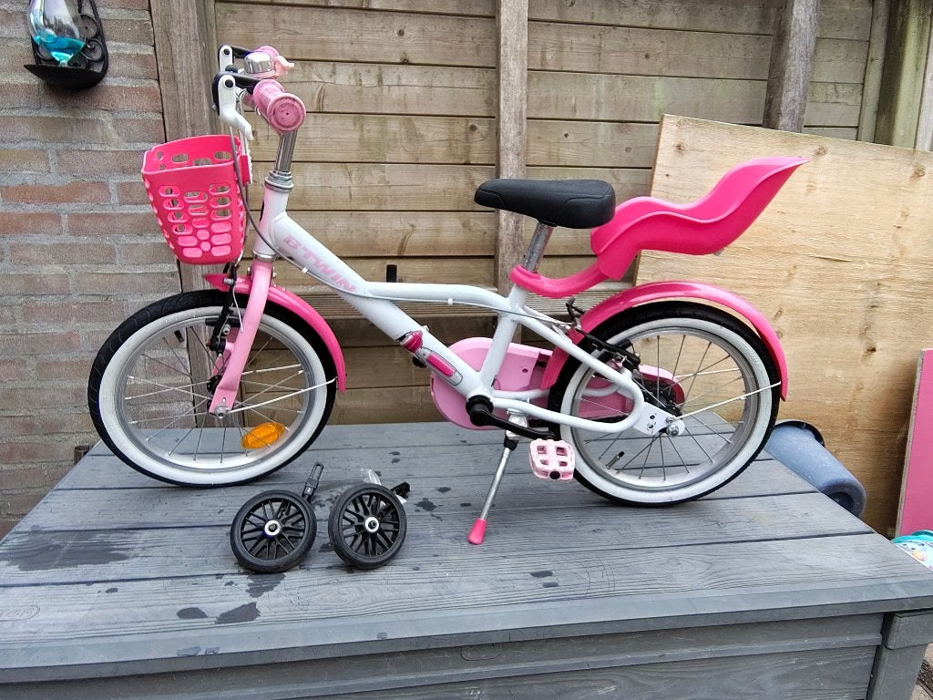 Kinderfiets B'twin 16 Inch, Ophalen, Zijwieltjes, Velgrem, BTWIN