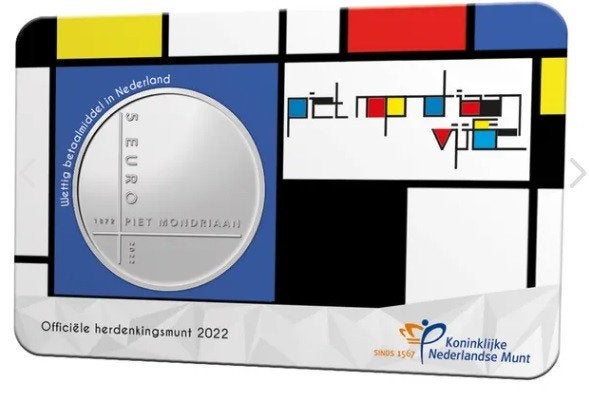 Piet Mondriaan Vijfje 2022 UNC-kwaliteit in coincard, Ophalen of Verzenden, Koningin Beatrix, Euro's