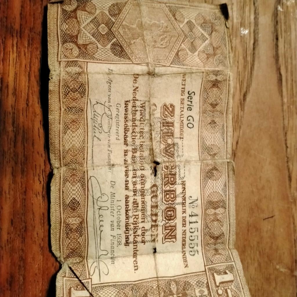 Zilverbon 1 gulden uit 1938 - Nederlands bankbiljet, Ophalen of Verzenden, 1 gulden, Los biljet
