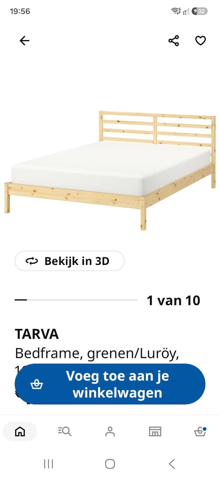 Ikea TARVA bedframe met  lattenbodem en middenbalk, Huis en Inrichting, Slaapkamer | Bedden, Ophalen, Gebruikt, Wit, Tweepersoons