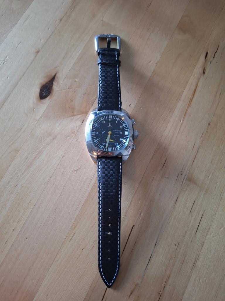 Locman Italy Quartz Chronograph. Model 1970., Ophalen, Zo goed als nieuw, Leer, Overige merken