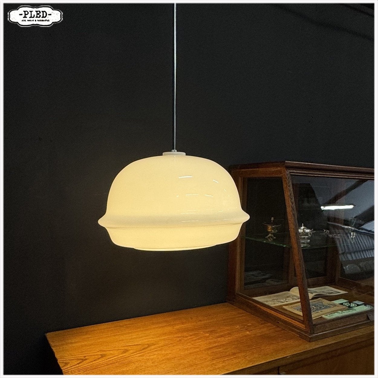 Grote vintage lamp opaline Hanglamp, Ophalen, Gebruikt, Vintage Boho Japandi Midcentury, E27 (groot)