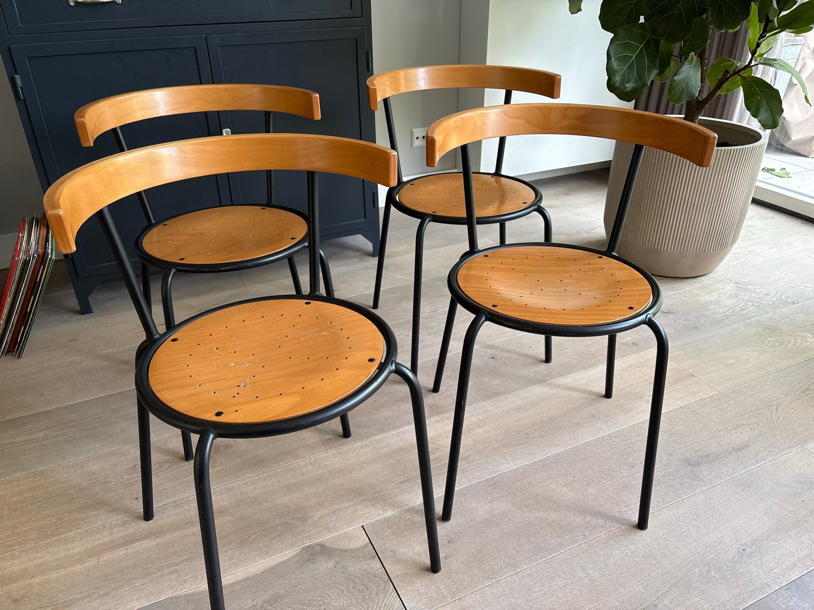 Set van 4 vintage IKEA Korpo stoelen, zwart en hout, Ophalen, Gebruikt, Zwart, Vier