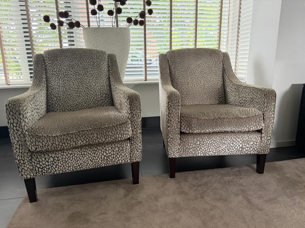 2 luxe fauteuils in Leopard look, Huis en Inrichting, Ophalen, Zo goed als nieuw, 75 tot 100 cm