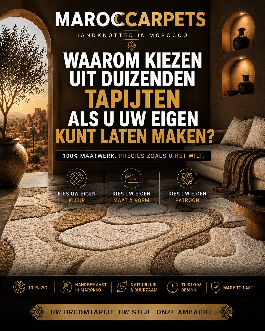 Luxe Marokkaanse M'rrit Tapijten - Handgeknoopt & Maatwerk, Boho, berber, m'rirt, Ophalen of Verzenden, 200 cm of meer, Maroccarpets