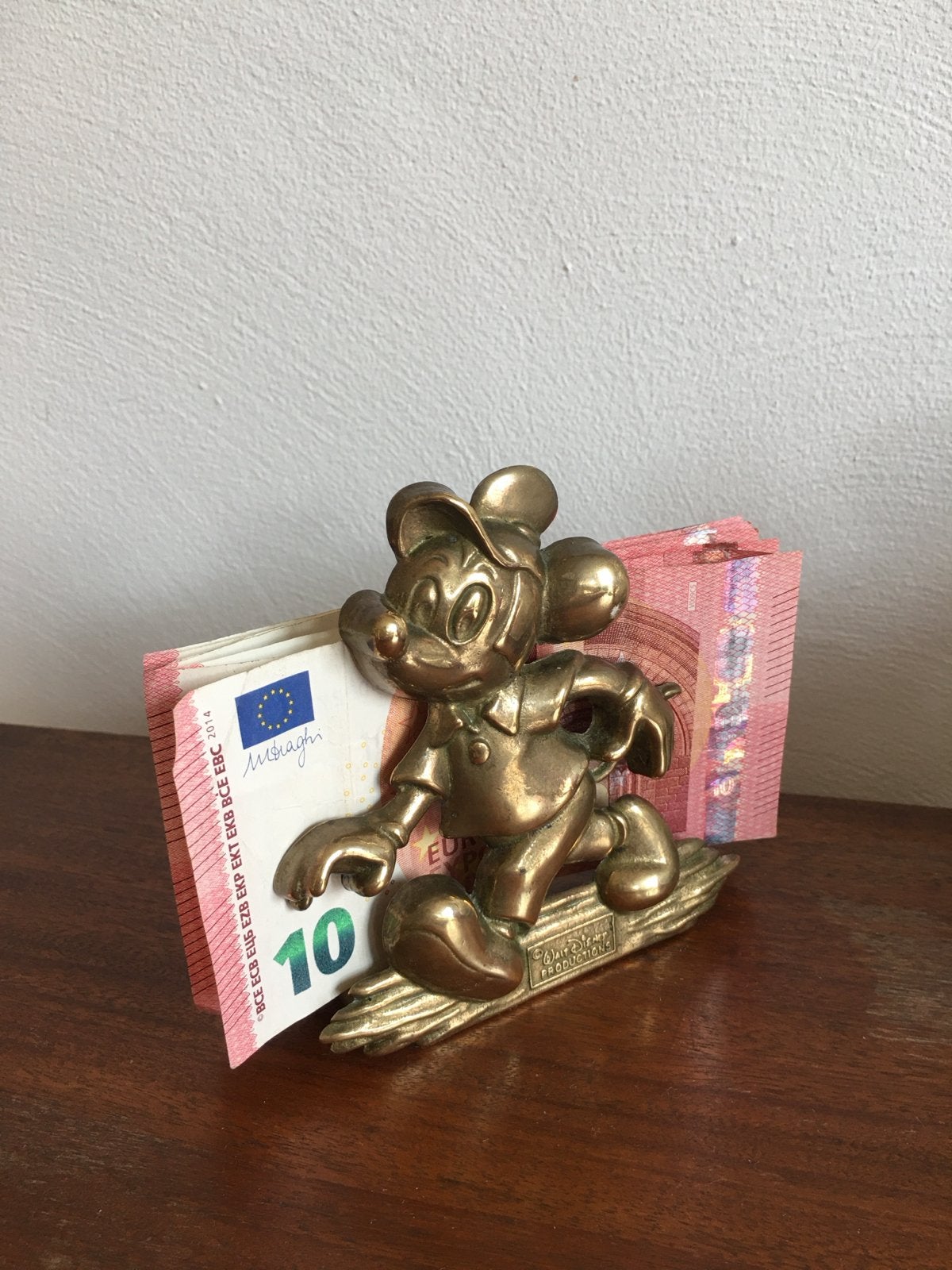 Vintage messing Mickey Mouse geldclip / notitiehouder, Vintage, Gebruikt, Ophalen of Verzenden, Goud