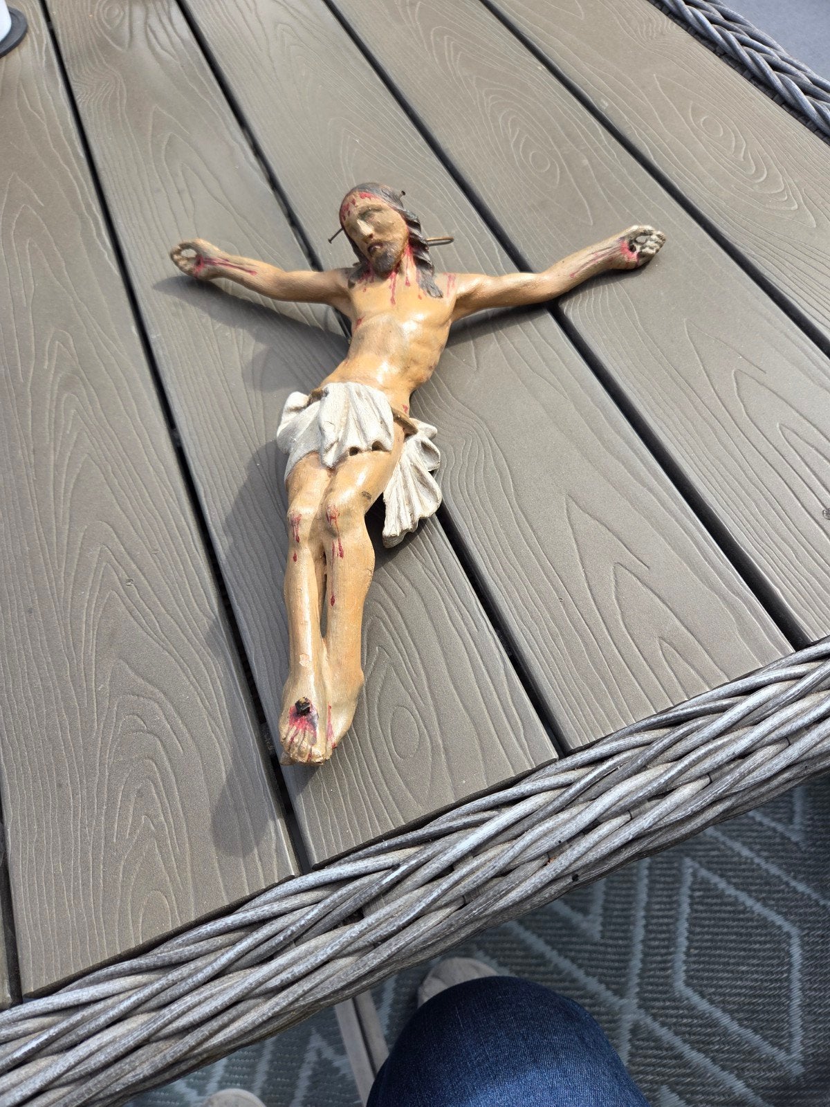 Antiek Houten Corpusbeeld - Jezus aan het Kruis, Antiek en Kunst, Ophalen of Verzenden