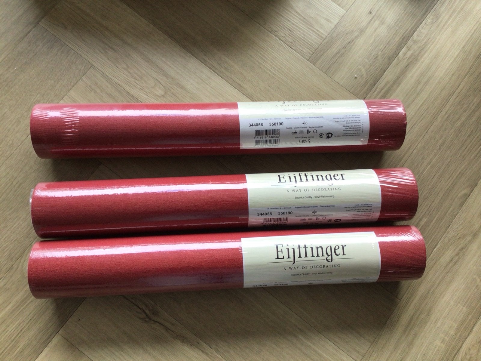 Eijffinger Vinylbehang Rood - 3 rollen, Overige merken, Ophalen of Verzenden, 25 tot 50 m², Vinylbehang