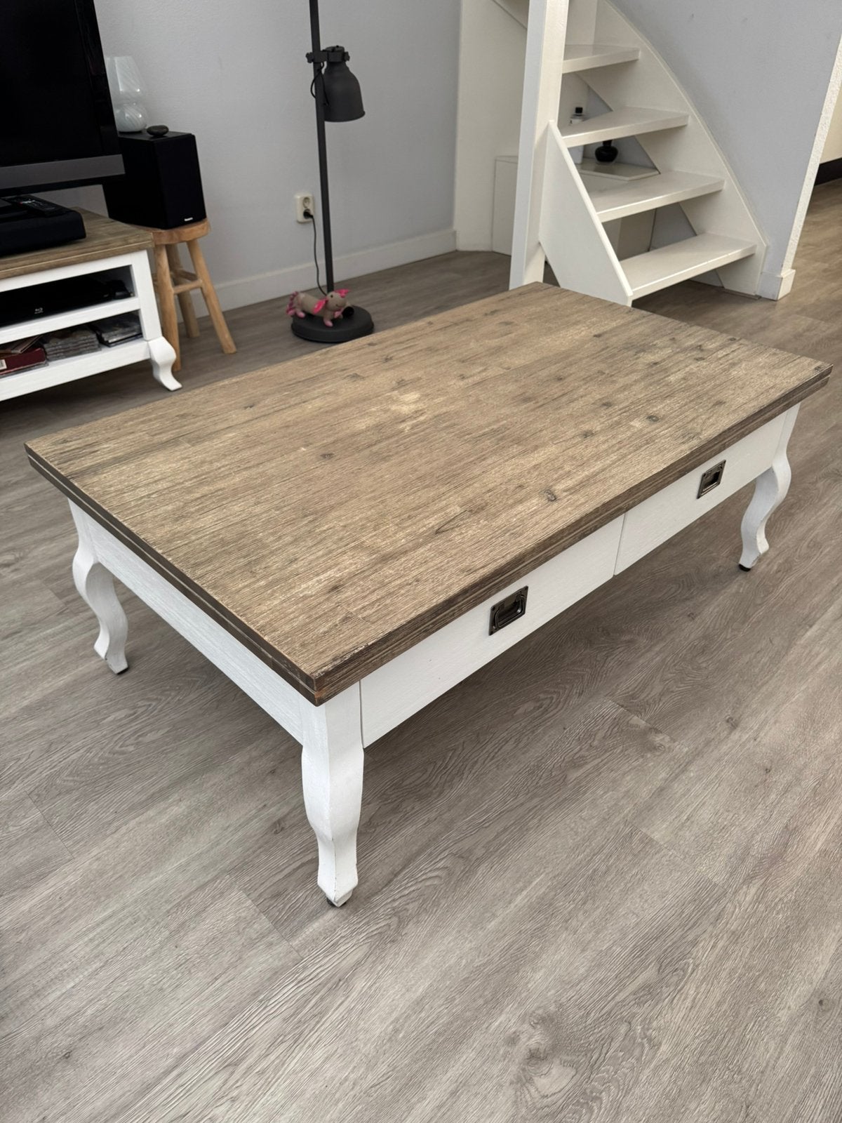 Salontafel met tv meubel cottage brocante zie foto’s, Ophalen, Zo goed als nieuw