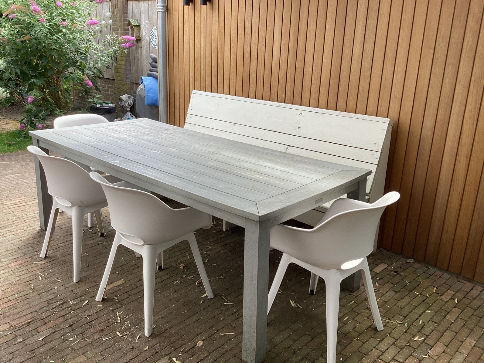 4 tuinstoelen + tuintafel, Ophalen, Kunststof, Gebruikt, Eettafel