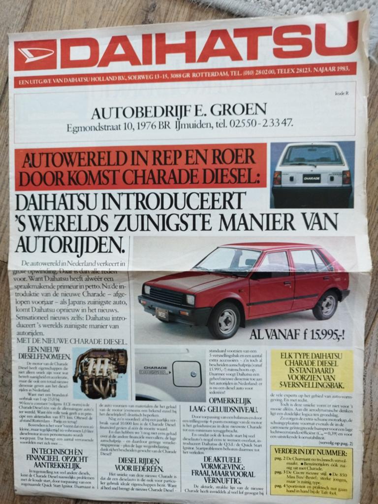 Daihatsu brochure - ca. 1985 - Nederlands - 4 pagina's, Gelezen, Ophalen of Verzenden, Daihatsu, Overige merken