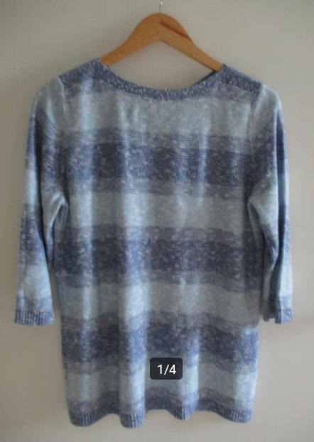 Gebreide, blauwe strepentrui met boothals, maat L, Oosterveldweg 15, 7274 DZ, Maat 42/44 (L), Zo goed als nieuw, Stichting Angel's Choice