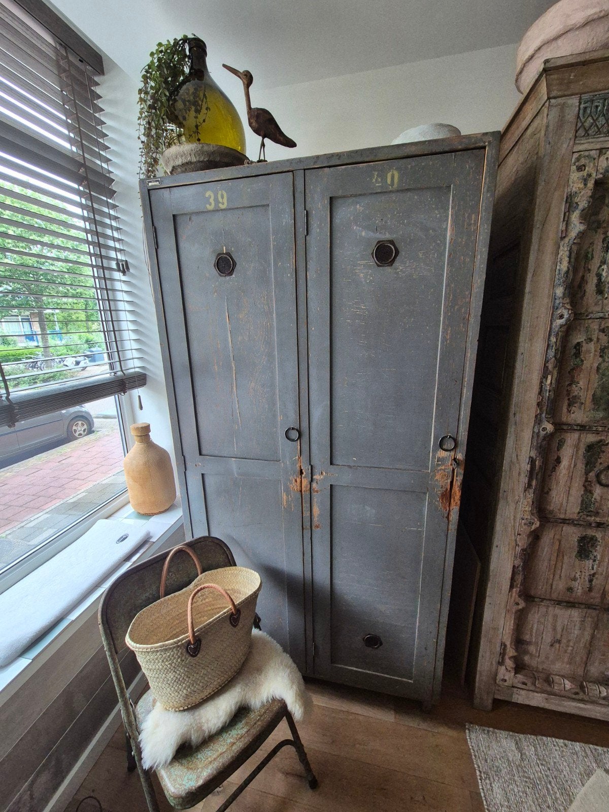 Unieke vintage stoere brocante houten locker/kast, Ophalen, Gebruikt