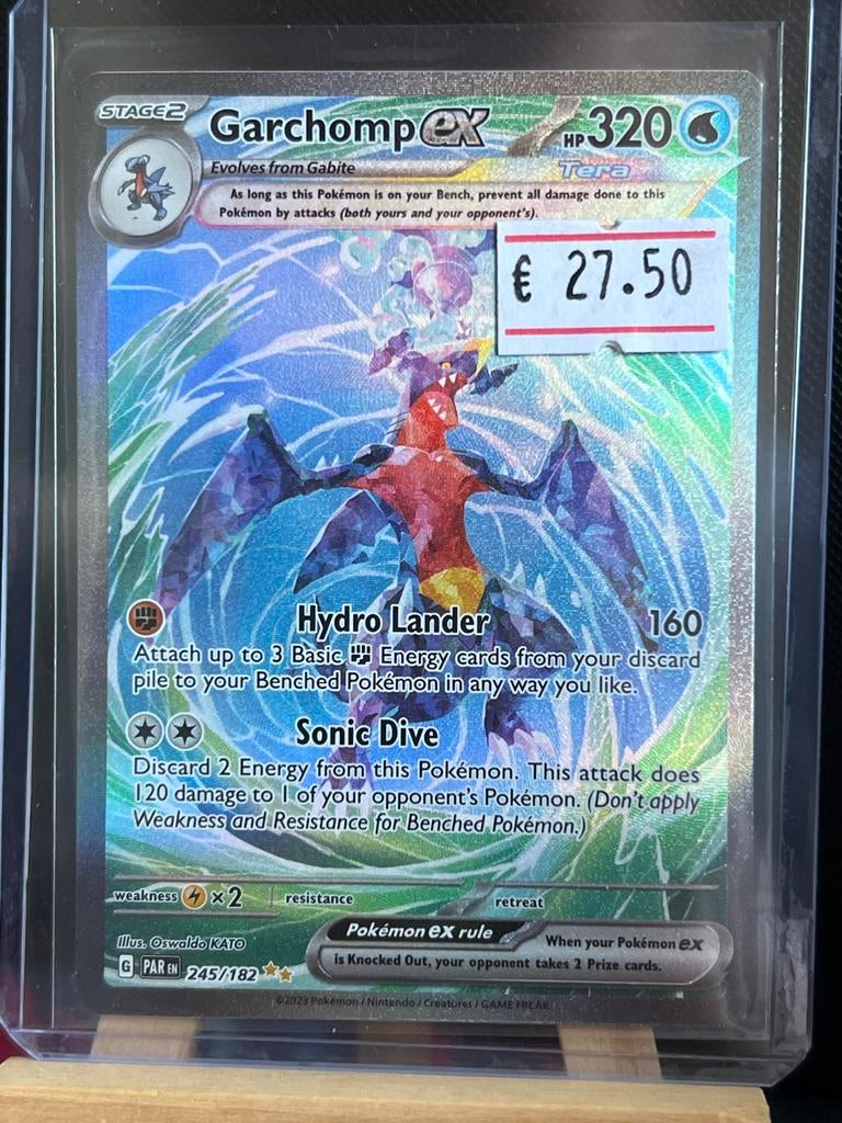 Garchomp ex 245/182 Tera Pokémon kaart, Ophalen of Verzenden, Zo goed als nieuw, Losse kaart, Foil