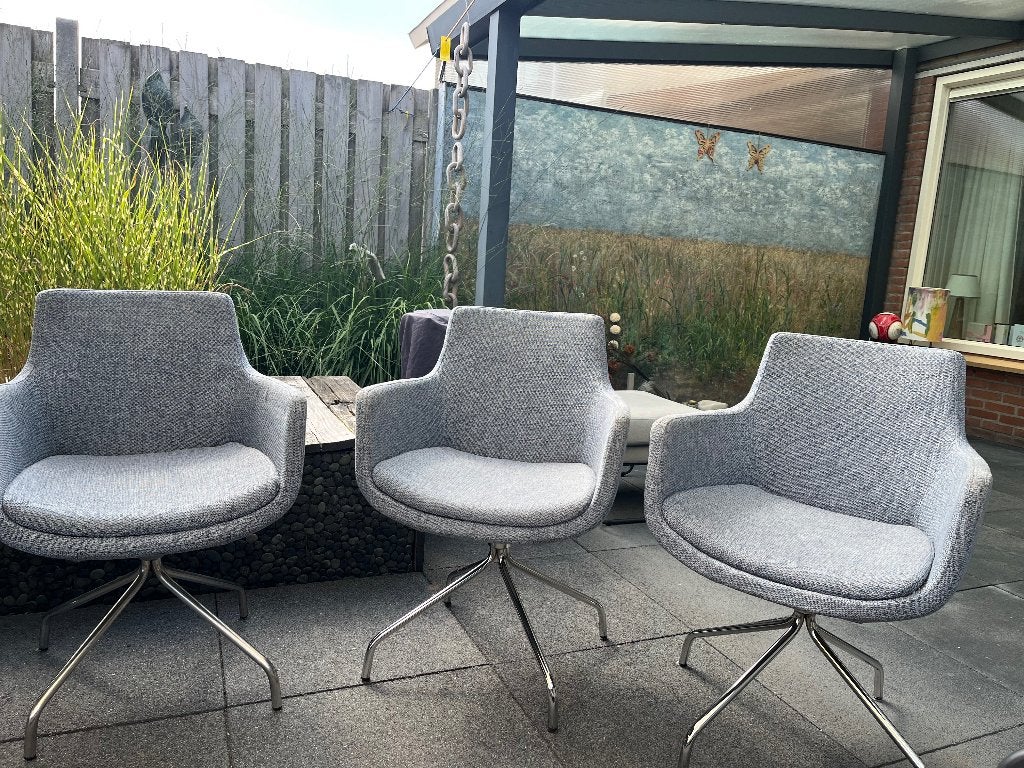 4 blauw/ grijze Eetkamerstoelen, Ophalen, Gebruikt, Blauw, Vier