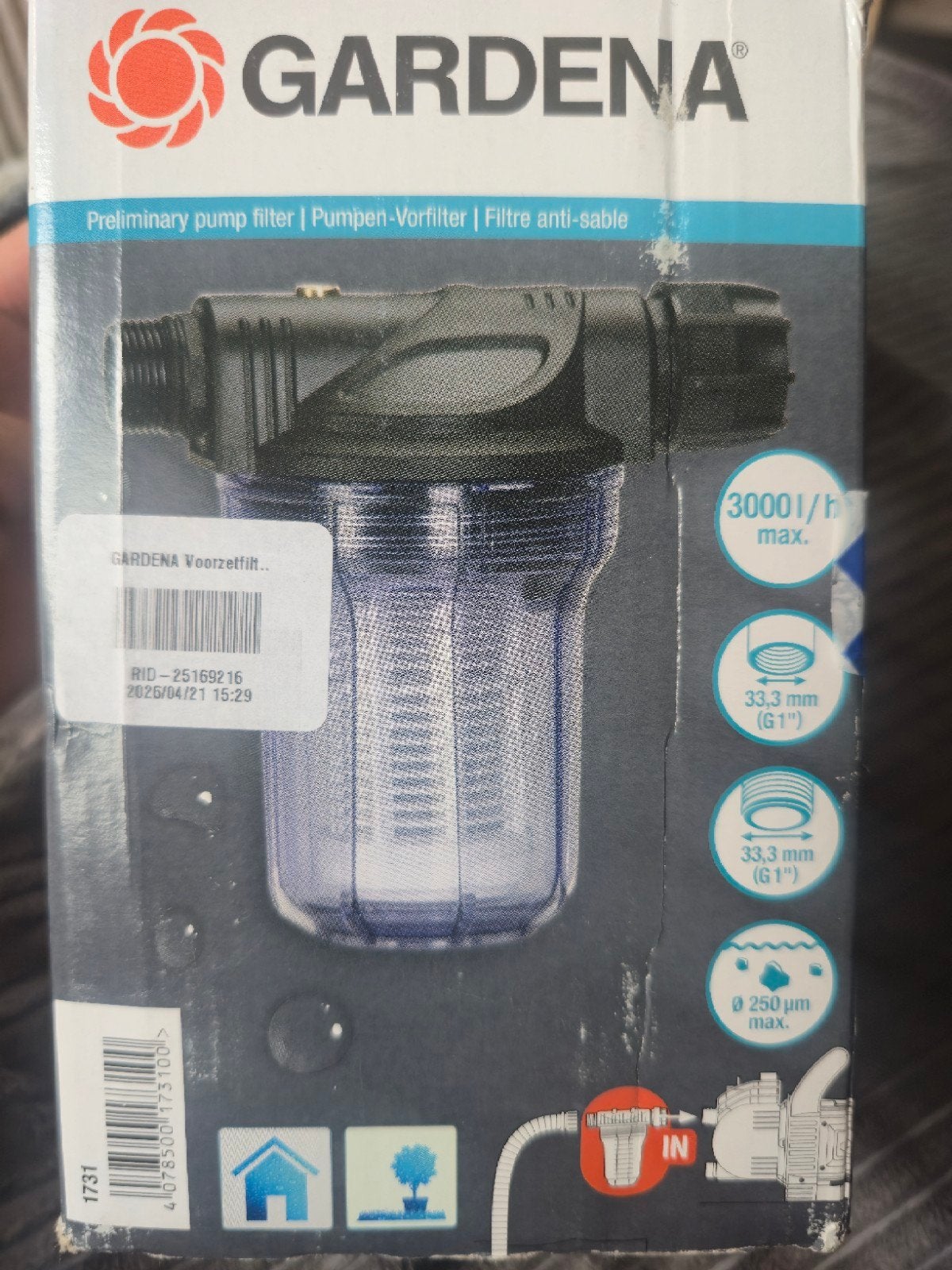 nieuw, GARDENA Voorzetfilter voor pompen - 3000 l/h max., Tuin en Terras, Waterpompen, Ophalen of Verzenden, Nieuw, Handmatig