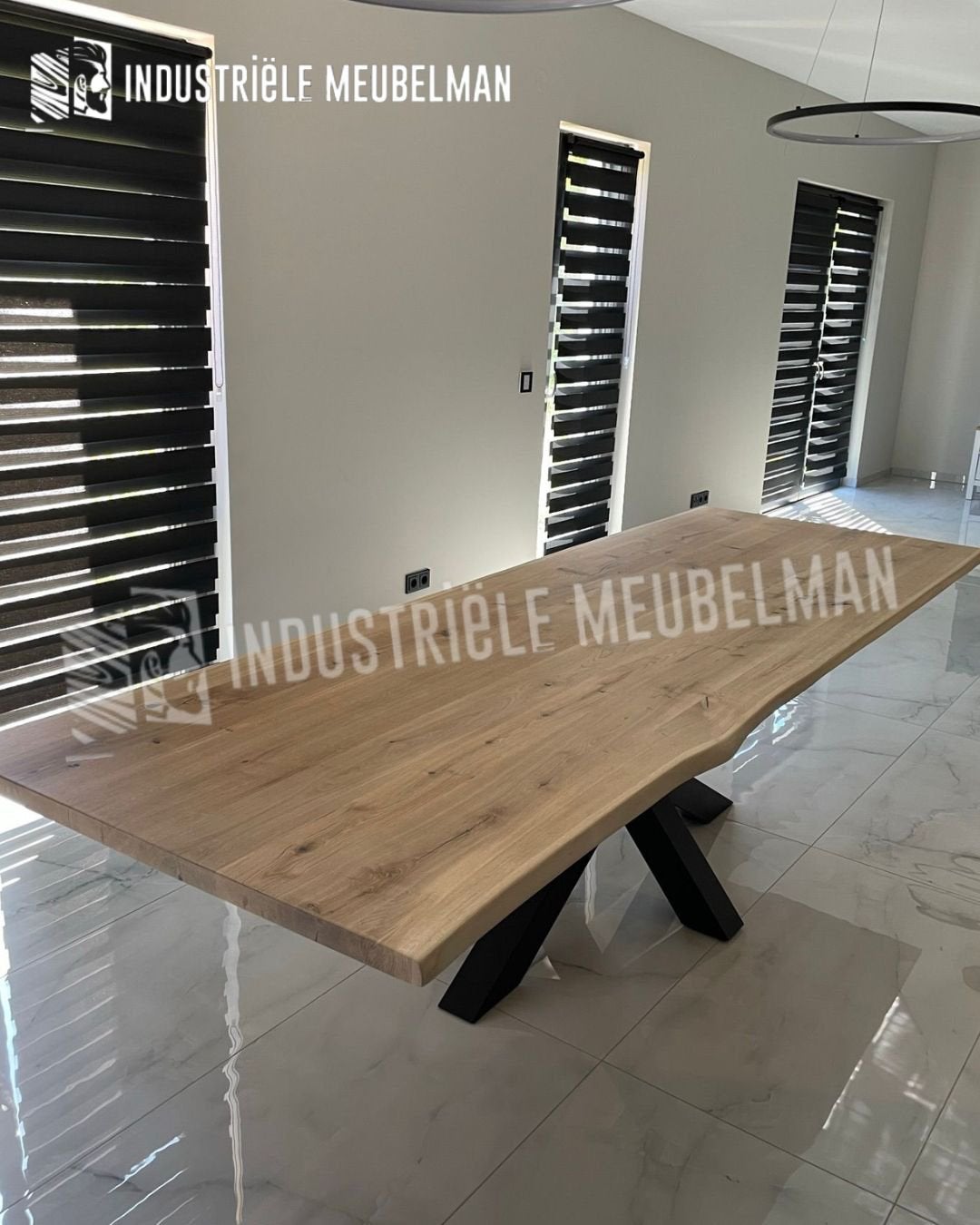 Boomstam Tafel Massief Eikenhouten Eettafel Eetkamertafel, Verzenden, Nieuw, Eikenhout, Massief Eikenhout Staal Industrieel Eiken Boomstam Landelijk