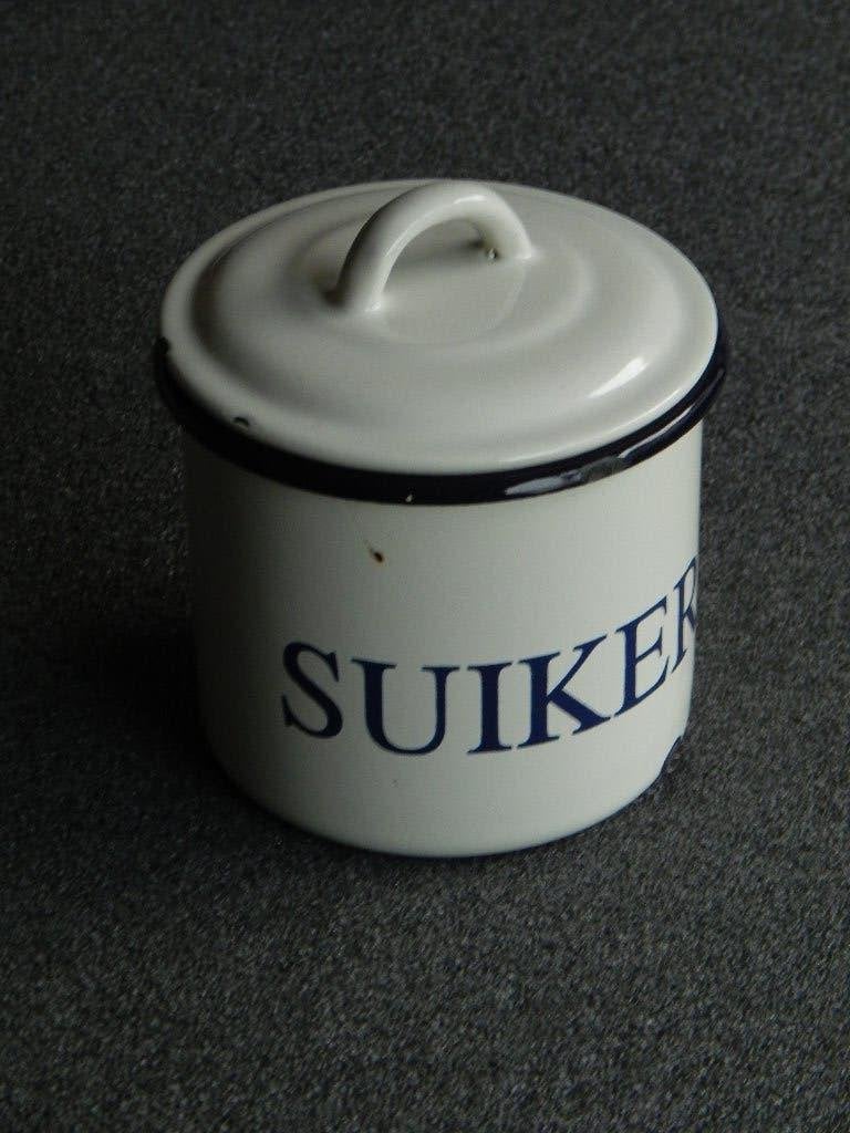 Emaille suikerblik / suikerpot, Ophalen of Verzenden