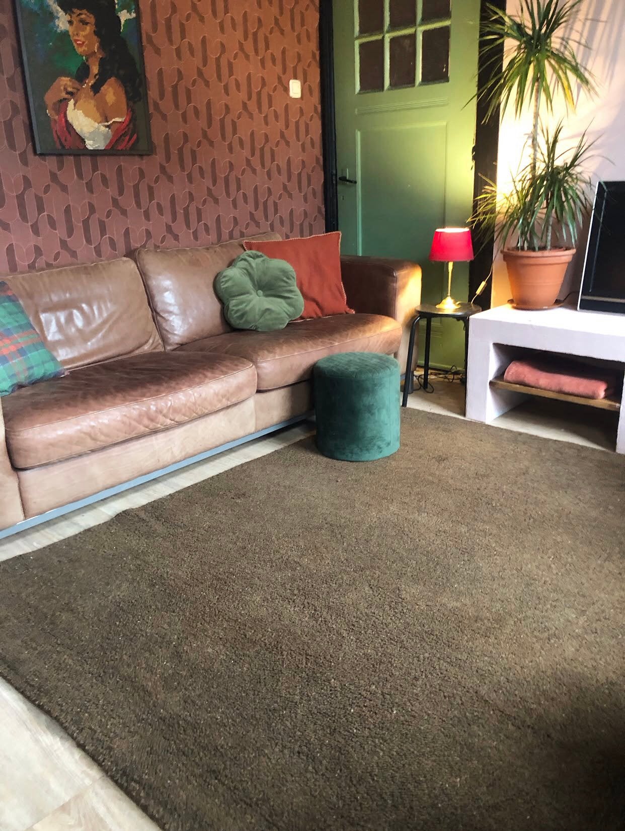 Vintage wollen tapijt vloerkleed retro bruin, berber, Bruin, Ophalen of Verzenden, Zo goed als nieuw, 200 cm of meer