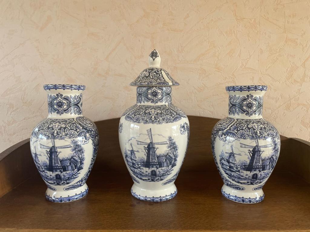 Delfts blauwe vaasjes set van 3 – goede staat, Ophalen