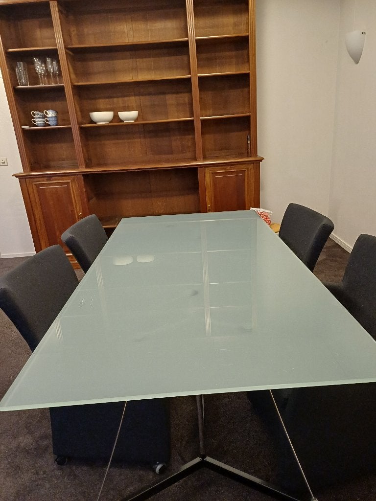 Mat glazen eettafel, Ophalen, 200 cm of meer, 50 tot 100 cm, Zo goed als nieuw