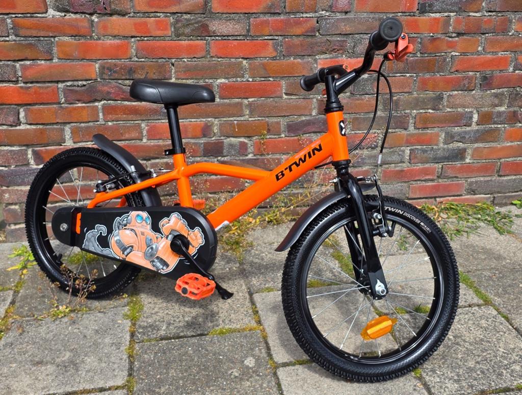 B’TWIN kinderfiets 16 inch – oranje/zwart – rijdt en remt go, Ophalen, Gebruikt, Minder dan 16 inch, Btwin